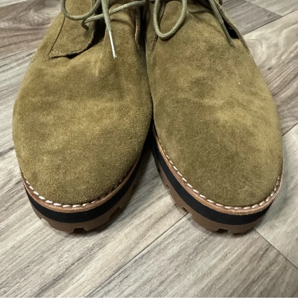 Madewell The Wren Suede Lace Up Rubber Lug Sole Boots in Golden Spinach Size 10